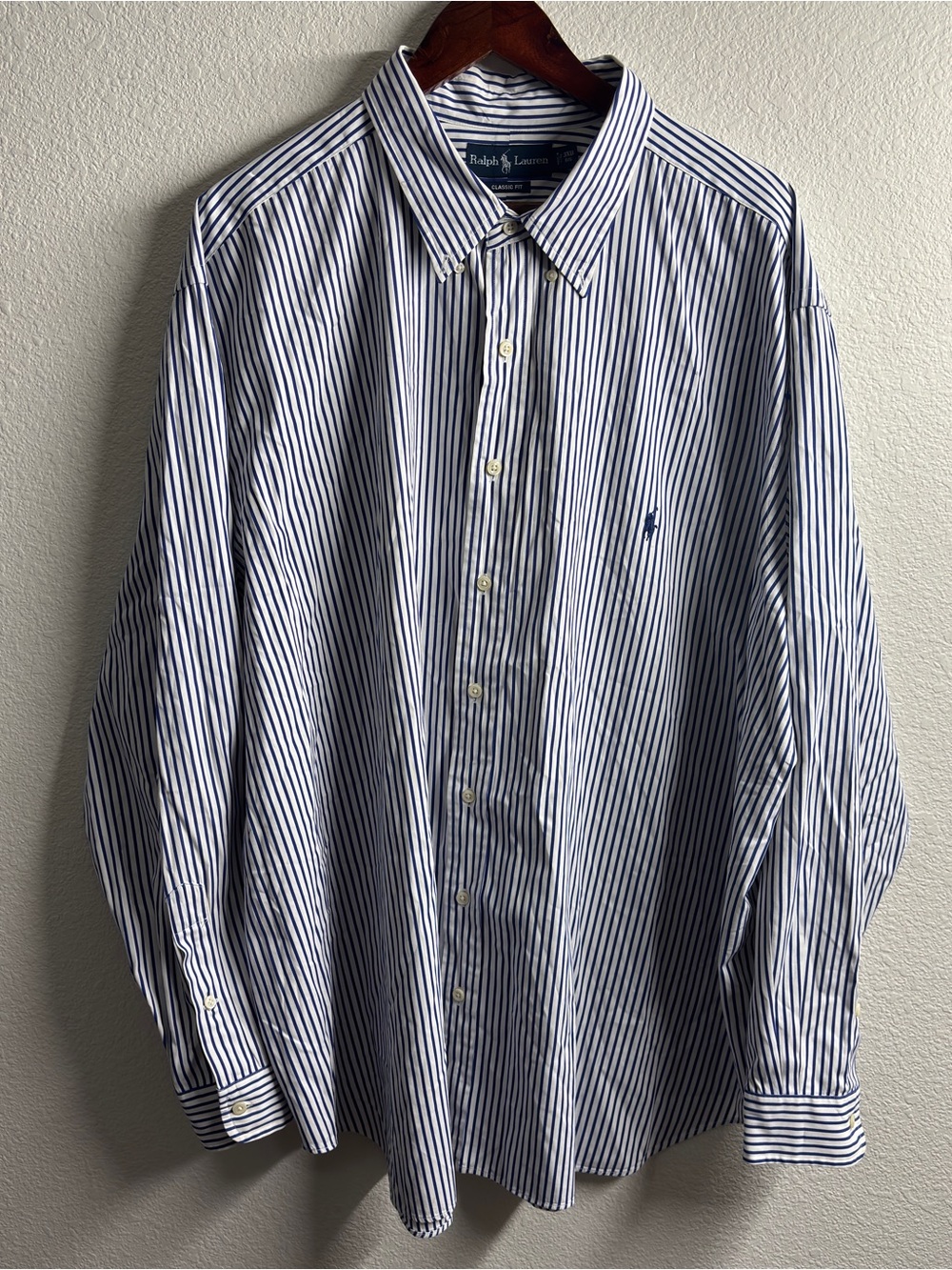 Ralph Lauren Men's Navy & White Striped Button-Down Shirt 3XB TALL